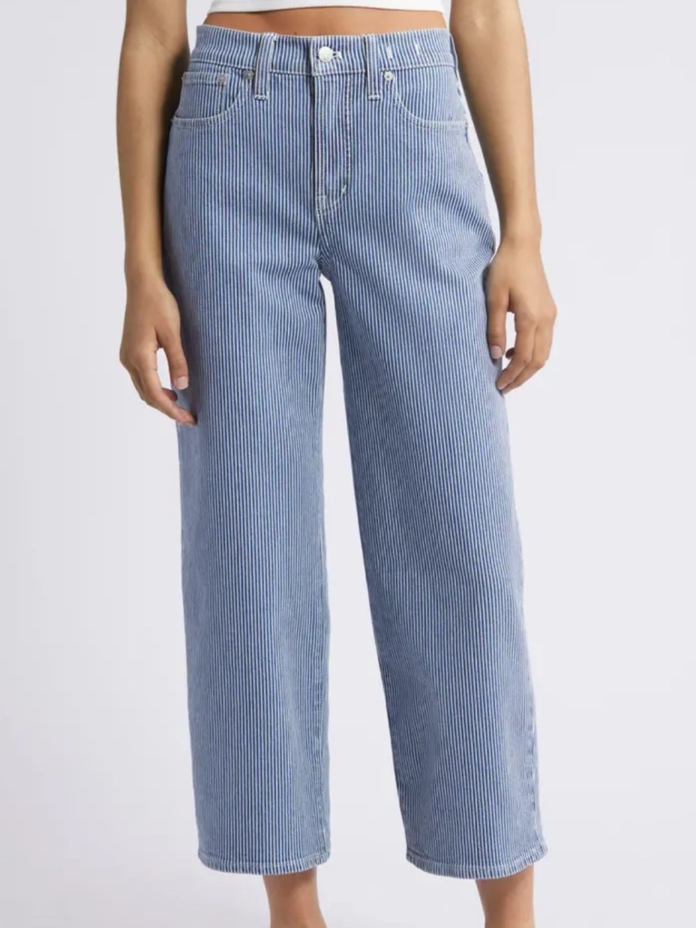 Madewell The Perfect Vintage Wide Leg
Crop Jeans blue and white stripes size 27